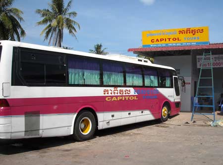 Bus Schedule to Phnom Penh, Kampot, and Koh Kong from Sihanoukville, Cambodia.