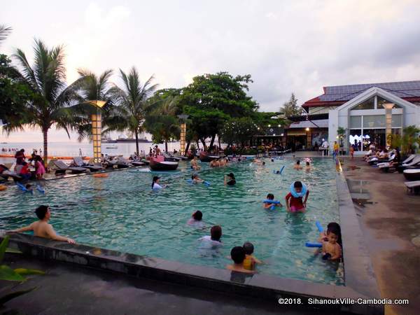 Queenco Hotel and Casino in SihanoukVille, Cambodia.  Bago Restaurant and Pool