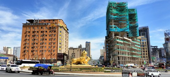 Golden Lions Circle in Sihanoukville, Cambodia.