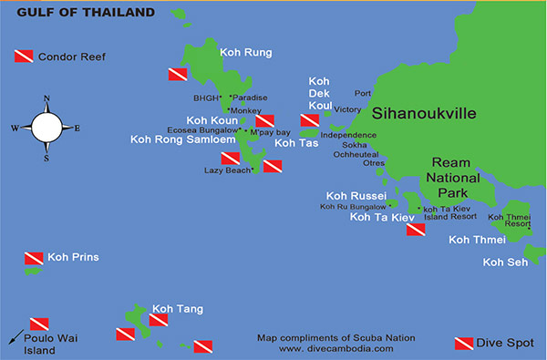 scuba diving map.  sihanoukville, cambodia